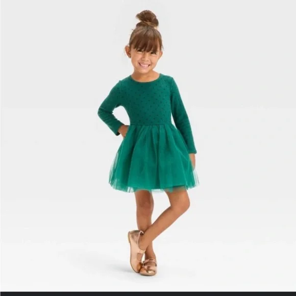 green emerald velvet dress Cat & Jack Toddler Girls' Long Sleeve Knit Tulle Dress-, Green, 4T :  Amazon.ca: Clothing, Shoes & Accessories